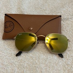 Ray-Ban RB3548 Customized Hexagonal Flat Lenses w/ Yellow Mirror 54in